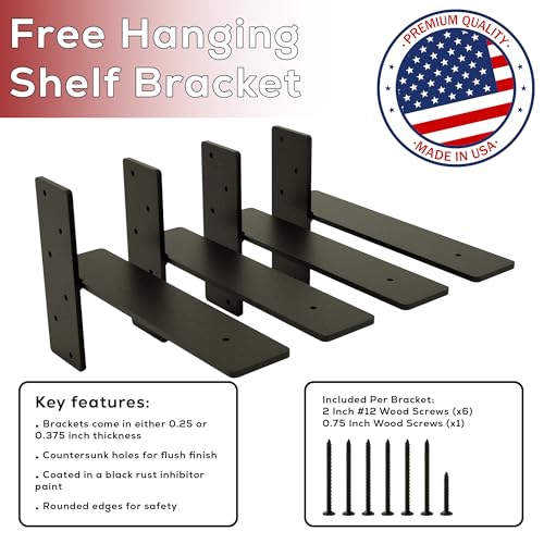 Free Hanging Shelf Bracket Multi-Pack –Heavy-Duty Metal Floating Shelf Support Brackets for Wood Shelves – Hidden Wall Mount Hardware for Modern, Rustic Industrial Shelving (4 Pack, 12 x 3/8 Inches) - size: 12 x 3/8 Inches, style: 4 Pack