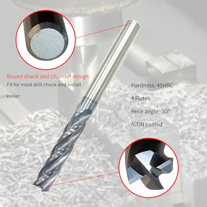 3/8" Carbide End Mill, Extra Long, 4" Overall Length, 4 Flute, AlTiN Coated - size: 3/8"*1-3/4"*4"