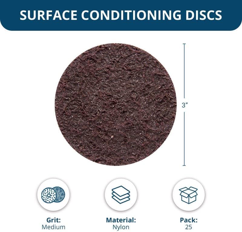 Benchmark Abrasives 3 Inch Sanding Discs Quick Change Nylon Surface Conditioning Discs, Drill & Die Grinder Sanding Disc Rust Remover for Metal Paint Stripper & Removal, Polishing - (25 Pack)(Medium) - style: Medium