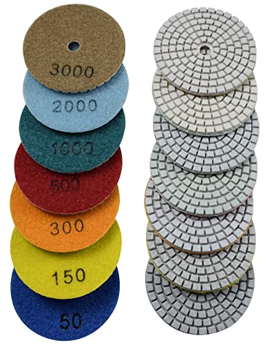 Diamond Polishing Pad Wet Buffer 3 Inch for Grinding Marble Granite Countertop 7 Pcs Set