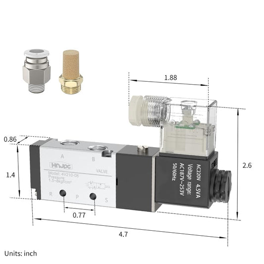 4V210-08 5/2 Way Pneumatic Solenoid Valve, 220V AC Single Solenoid Pilot Operated, Electric Air Control Valve for Air Cylinders, Automation (4V210-08 AC220V) - color: AC220V