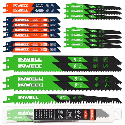 20-Piece Reciprocating Saw Blade Set, Professional Cutting Tool Kit for Tree Pruning, Metal Cutting and Common Materials in Homemade DIY Projects
