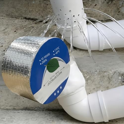 Butyl Sealant Tape RV Roof Repair Tape 0.16ft × 3.28ft, Waterproof Aluminum Foil Sealing Tape for Camper Trailer Boat Leak Patch, UV Resistant Weatherproof Roof Window Pipe Sealing, Silver White
