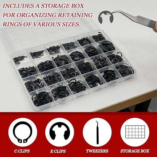 840Pcs C Clips Assortment (M5-M16) and E Clips Assortment Set (M2-M12), External Retaining Rings,Bearing Retaining Ring,Carbon Steel Circlip Retaining Clip,Black