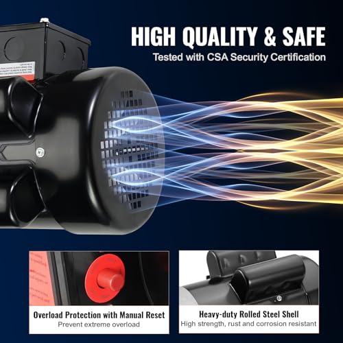 VEVOR 2HP Electric Motor 1725 RPM, AC 115V/230V, 56C Frame, Air Compressor Motor Single Phase, 5/8" Keyed Shaft, CW/CCW Rotation for Agricultural Machinery and General Equipment - size: 2 HP Single Phase-1.88 in Shaft Length