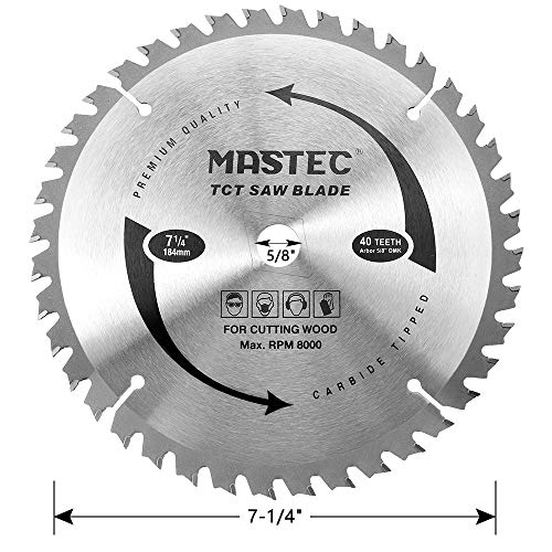 7-1/4 Inch Circular Saw Blade with 40T ATB Anti Kickback Feature for Wood and 5/8-Inch DMK Arbor - size: 7-1/4 Inch 40T