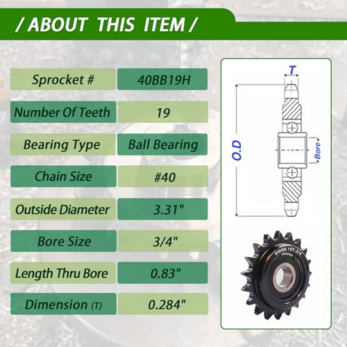 #40 Idler Sprocket 19 Tooth 3/4" Bore with 6203 Bearing Black Oxide Chain Tensioner for Mini Bike Go-Kart Mid Torque Conveyor Industrial, Hardened Steel - size: 19tooth, style: 3/4‘’bore size