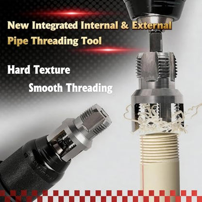 7 Pack PVC Pipe Threader, Pipe Thread Cutting Tool, Pipe Tapping and Threading Tool Kit, PVC Threader for Drill, Rethreading Tool with 1/2'' and 3/4'' Dies, Gloves and Tape for Plumbing Repair