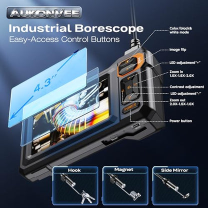 Endoscope Camera with Light, 1920P HD Borescope, 4.3" IPS Inspection Camera - size: 16.5FT Single Lens