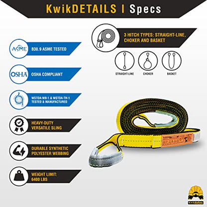 KwikSafety - Charlotte, NC - Mighty Sumo 2”x 20’ Poly Web Sling Lifting Strap Construction ASME OSHA / 6400lbs Vertical 5100lbs Choker 12800lbs Basket/Rigging Moving Towing Hoisting Gear - size: 2"x20' | 6400 lbs