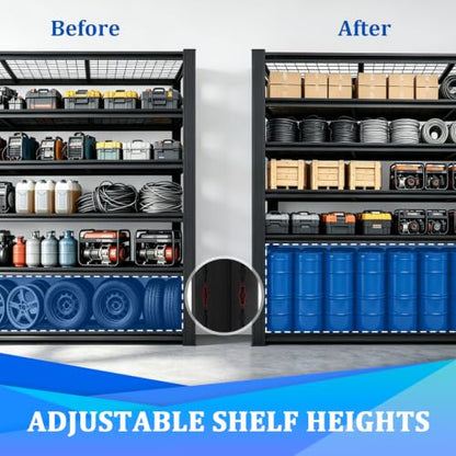6 Tier Heavy Duty Metal Garage Storage Shelving, 62" W x 24" D x 84" H Adjustable Steel Storage Rack with 6000 LBS Total Load Capacity, Multipurpose Industrial Shelves for Warehouse Basement - size: 6T-62" W x 24" D x 84" H