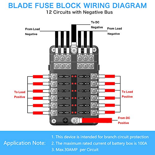 12 Way 12V Fuse Box 12Volt Blade Fuse Block, 12 Circuit W/Negative Bus Waterproof Fuse Box with LED Indicator for 12V/24V Automotive Golf Cart Truck Car Boat Marine RV Van Vehicle - style: 12 Way