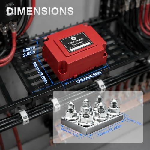 900A Bus Bar 12-48V Heavy Duty Power Distribution Block with 6 x M10 Studs, Waterproof Battery Terminal for Automotive, Marine, RV, Solar Applications (Red) - color: Red-Positive