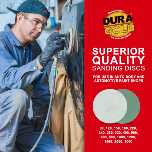 Dura-Gold 5" Green Film Sanding Discs, 320 Grit, Box of 50, Hook & Loop - size: 320-Grit