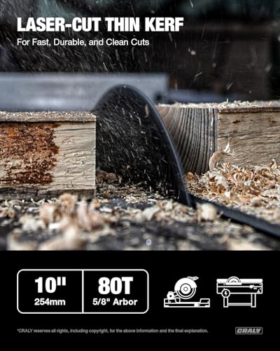 CRALY 10 Inch 80 Teeth Ultra Fine Finish Wood Cutting Circular Saw Blade, 5/8 Inch Arbor, Carbide Tipped, Thin Kerf, Black Ice™, for Wood Cutting Table Saw, Miter Saw(C1080FF) - size: 10", 5/8'' arbor, 80T