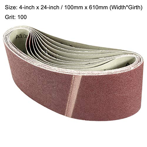 uxcell 4-Inch x 24-Inch Aluminum Oxide Sanding Belt 100 Grits Sandpaper Lapped Joint for Belt Sander 10pcs