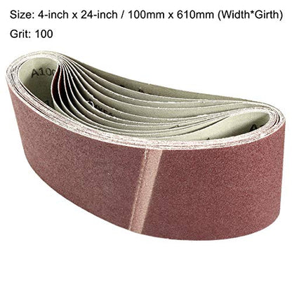 uxcell 4-Inch x 24-Inch Aluminum Oxide Sanding Belt 100 Grits Sandpaper Lapped Joint for Belt Sander 10pcs