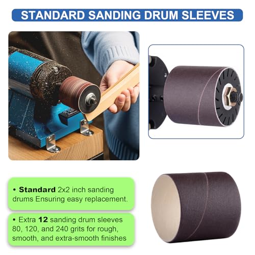 Leather Burnishing Machine | Variable Speed Leathercraft Bench Grinder, Polishing Tool, Sanding Machine, Rosewood Wheel for Leather Edge | Low Noise Motor, Standard 2x2 Inch Drum Sleeves