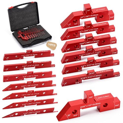 Router Table Setup Bars,14pcs Aluminum Precision Setup Blocks Height Gauge Set with Laser Engraved Size Markings & Storage Case for Router Table Saw Accessories and Angle Woodworking Set Up