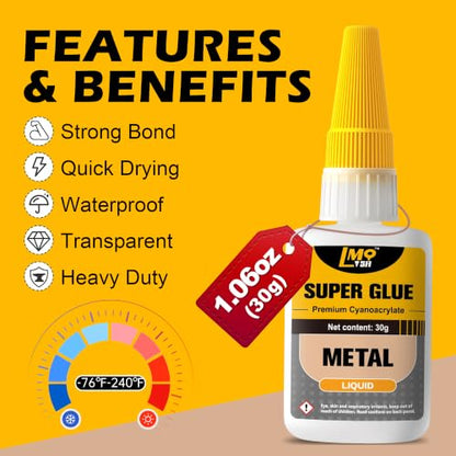 Metal Super Glue Liquid, Clear Instant Cyanoacrylate Adhesive for Metal - size: 2oz-thin