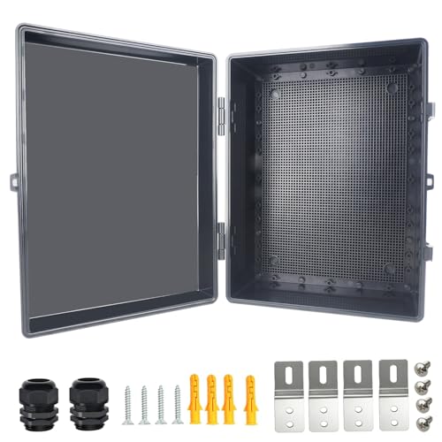 Electrical Junction Box, IP67 Waterproof Outdoor Box ABS Plastic Enclosure with Stainless Steel Latches & Brackets, Hinge Black Cover Project Box with Mounting Plate 15.7"x11.8"x7.9" - color: Black, size: 15.7"x11.8"x7.9"