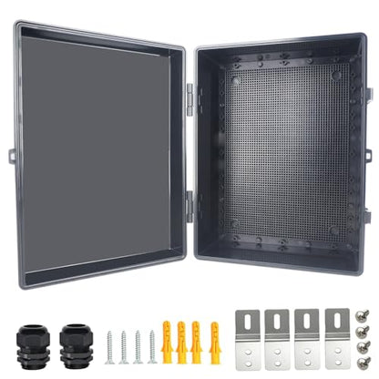 Electrical Junction Box, IP67 Waterproof Outdoor Box ABS Plastic Enclosure with Stainless Steel Latches & Brackets, Hinge Black Cover Project Box with Mounting Plate 15.7"x11.8"x7.9" - color: Black, size: 15.7"x11.8"x7.9"