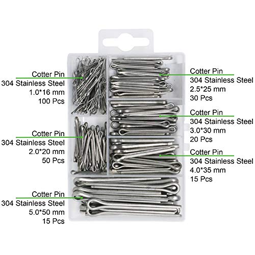 T.K.Excellent Hardware Pins 304 Stainless Steel Cotter Pins Fastener Assortment Kit Hitch Keeper Pin Clips Retaining Pins Straight Hairpins 230 Pcs