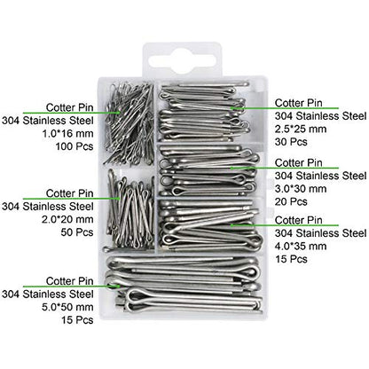 T.K.Excellent Hardware Pins 304 Stainless Steel Cotter Pins Fastener Assortment Kit Hitch Keeper Pin Clips Retaining Pins Straight Hairpins 230 Pcs