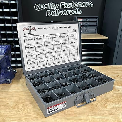 Grade 8 Hex Cap Flange Frame Bolt Black Phos & Locking Flange Nuts Assortment Kit - 352 Pieces!