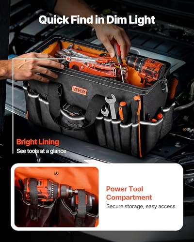 VEVOR Tool Bag, 20 Inch, 33-Pocket Portable Large Tool Box Organizer Storage, Toolbox with Big Zipper, Adjustable Shoulder Strap, Water-Resistant Carry Toolbag, for Men Women Dad Husband Fathers Day