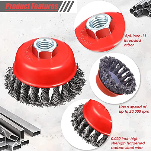 Wire Cup Brush for Angle Grinder, 4 Pack 3 inch Twisted Knotted Wire Brush for Grinders, 5/8 Inch-11 Threaded Arbor, for Heavy Cleaning Rust, Stripping and Abrasive