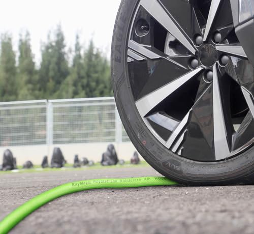 RayMagic Air Compressor Hose 1/4 Inch x 100 Feet Flexible Reinforced Polyurethane (PU) Air Hose 300PSI With Brass Fittings, Strain Reliefs, 1/4" 360 Swivel Coupler and Plug,1PCS Safety Coupler - color: Green