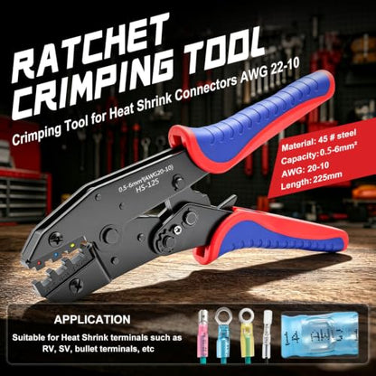 smseace Wire Crimping Tool for Heat Shrink Wire Connectors 22-10AWG Professional Ratcheting Terminal Crimper - color: Red&green
