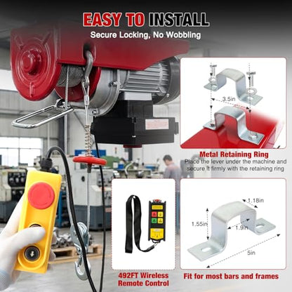 Nilight 1320LBS Electric Hoist 110V Electric Winch with Wireless & Wired Remote Control, Single/Double Slings 39FT Lifting Height Lift Hoist Material Handling Tool for Warehouses Factories Garage - size: 1320LBS Wireless & Wired Remote