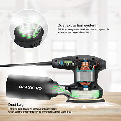 GALAX PRO 13000OPM Random Orbital Sander 6 Variable Speed with 15 Sandpaper - style: 280W