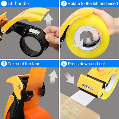 Packing Tape Dispenser Gun 2-Inch, 2 Pack Metal Tape Gun with Safety Protection, 3-Inch Inner Paper Core - color: Yellow+yellow