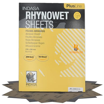 Indasa 50 PCS 9x11” Wet & Dry Sandpaper Sheets, 600 GRIT, Clog-Resistant Abrasive for Wood, Metal, Auto, Paint & Clear Coat Finishing, Sand Paper Silicon Carbide, Plusline - size: 600 GRIT 9"x11" Silicon Carbide