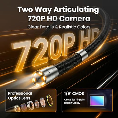 US23-MD62 Two-Way Articulating Borescope with Light, Industrial Endoscope Inspection Camera with 6.2mm Articulated Probe, Flexible Mechanic Snake Scope for Automotive Engine - 3.3FT - style: Articulating Borescope