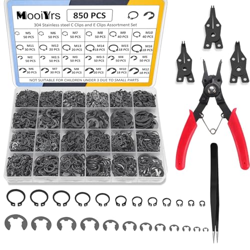 850Pcs C clip External Retaining Rings Snap Rings Assortment(M5-M16) and E clip Assortment Set(M2-M12),5Pcs Snap Ring Plier,Tweezer,24 Sizes Black Carbon Steel Circlip Retaining Clip - size: Black Carbon Steel 850PCS