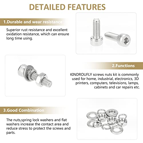382 Pieces M4 x 5/6 /8/10 /12/16 /20mm Hex Socket Head Cap Screws Nuts Washers Assortment Kit, 304 Stainless Steel, Fully Machine Thread - size: M4, style: Socket Head
