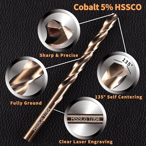 (4PCS) 17/64" Cobalt Drill Bit, HSS M35 Metal Drill Bits for Steel, Stainless Steel, Cast Iron, Hard Plastic and Wood - size: 17/64 4PCS Cobalt