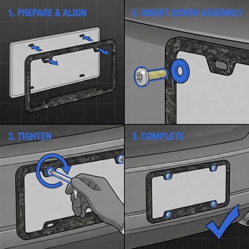 Forged Carbon License Plate Frame, Ultra Lightweight Matte Carbon Frame with Anti-Theft 304 Stainless Screws, Fits Standard North American 12 x 6 Inch Plates, for Honda Acura Infiniti