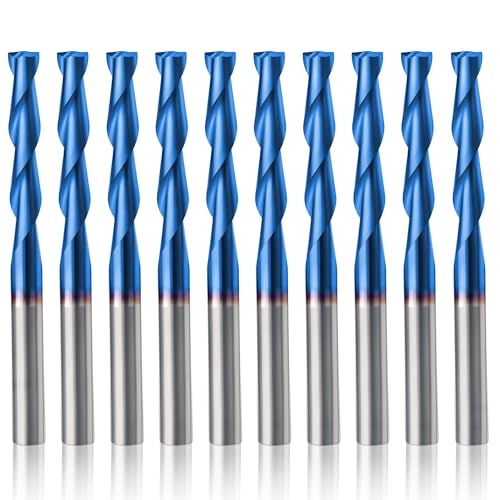 HQMaster 1/8" Shank CNC Router Bits 2 Flute Upcut CNC Bit End Mill 10pcs - size: 1/8"CED x 1/8"SD x 11/16"CEL x 1-1/2"OAL
