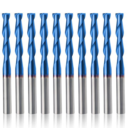 HQMaster 1/8" Shank CNC Router Bits 2 Flute Upcut CNC Bit End Mill 10pcs - size: 1/8"CED x 1/8"SD x 11/16"CEL x 1-1/2"OAL