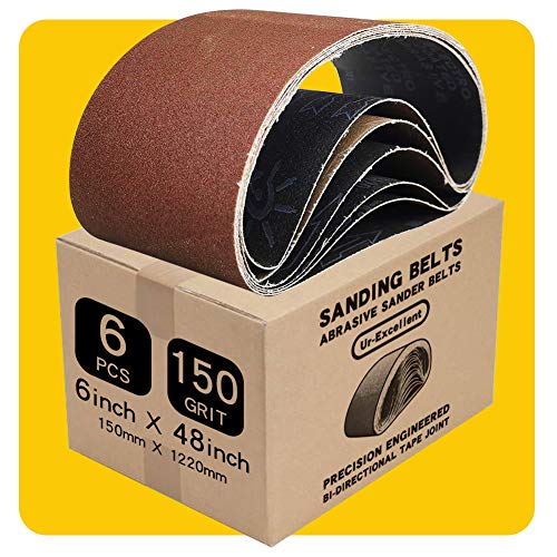 6 x 48 Inch 150 Grit Sanding Belt | Premium Aluminum Oxide Sanding Belt | Premium Sander Sandpaper – 6 Pack - size: 150 Grit