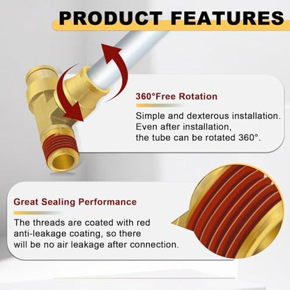 Siptenk 3/8" OD Tube x 1/4" Side NPT Thread Tee Brass Air Line Fittings - color: 3/8" OD & 1/4" Side NPT Tee