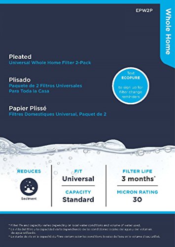 EcoPure EPW2P Pleated Universal Whole Home Water Filter – Fits Standard Capacity Systems – NSF Certified-– 30 Micron-– Reduces Sediment,Sand,Dirt & Rust-– 3-Month Life per Filter,(Pack of 4) - size: 2 Count (Pack of 4), style: Pleated Filter