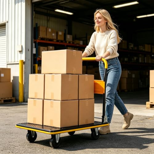 Foldable Platform Hand Truck, Heavy Duty Push Cart Dolly (Yellow) - color: Yellow-660lbs