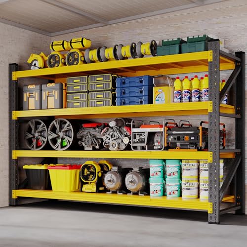 BYNSOE 71" W Storage Shelves 5000lbs Garage Metal Shelving Heavy Duty Garage Shelves Adjustable Storage Shelves for Industrial, Factory (Black-Yellow, 71" W x 24" D x 69" H) - color: Black Yellow, size: 71" W X 24" D X 69" H