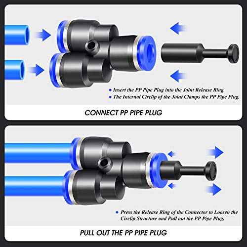 TAILONZ 1/4 Inch Push-to-Connect Fitting Pneumatic Plug PP-1/4 20Pcs - size: 1/4 Inches OD